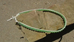  MINT GREEN CRYSTAL CHOKER GENUINE CZECH CRYSTALS, LEATHER, VINTAGE BUTTON  - Picture 1 of 6