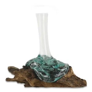 Handgemachte Glas Vase auf einem Wurzelholz - Bild 1 von 4