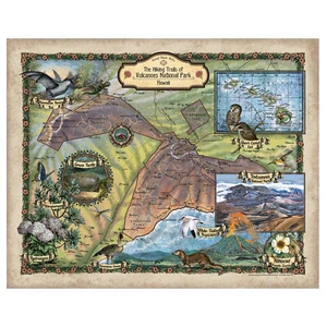Hiking Volcanoes Hawaii MapArt Print Poster Room Wall Decor Unique Gift~Unframed - Picture 1 of 9