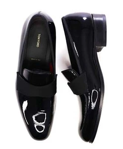 $1,750 TOM FORD Black Patent Leather Tuxedo Loafers 8.5 US (8T) - Picture 1 of 8