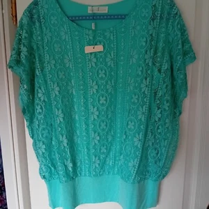 Shirt/Bluse mit Spitze neu Pfeffinger, türkis Gr. 44(46) - Bild 1 von 10