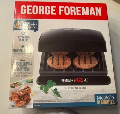 George Foreman 4 Serving Grill Panini Press Nonstick Removable Plates GRP3060B - Image 1 of 4