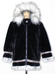 Vtg Hansa Branta Stearns Black Down Eskimo Faux Fur Hooded Parka Coat Women's S - Picture 1 of 17