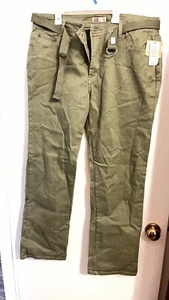 Pantalones elásticos Faded Glory verdes de sarga con cinturón para mujer - Imagen 1 de 7