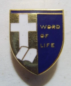1930s antiqu Christian religious word of life inlay cross Bible shield pin 54074 - Picture 1 of 5