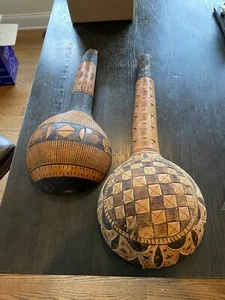 Pair Of African Carved Gourds - Picture 1 of 10