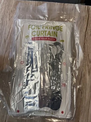 Paquete de 5 cortinas con flecos de lámina plateada de 3,3 x 8,2 pies cada una telón de fondo NUEVO Foto 1 de 4