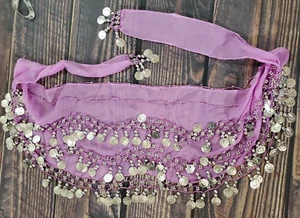 USA Ship Women Purple Chiffon Belly Dance Scarf Wrap Belt Skirt Coins Costume - Picture 1 of 3