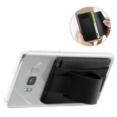 Cell Phone Lycra Leather Adhesive Credit Card ID Cover Pouch Stand Holder Wallet - Image 1 of 4