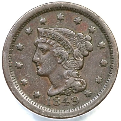 1849 N-27 R-4 ANACS VF 30 Braided Hair Large Cent Coin 1c - Image 1 of 3