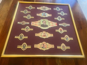 Vitolas para puros de 19 personajes históricos enmarcado en marco dorado con med - Imagen 1 de 7