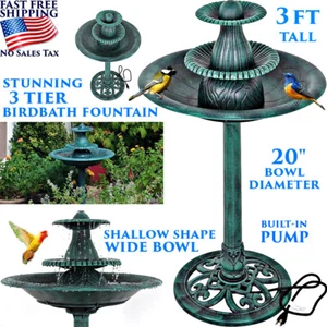 3 TIER OUTDOOR GARDEN FOUNTAIN WATER PUMP BOWL BIRD BATH RESIN BACKYARD DECOR - Picture 1 of 9