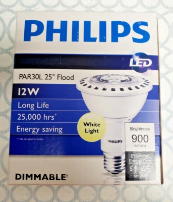 NEW PHILIPS LED 12W DIMMABLE WHITE LIGHT  12PAR30L/F25 3000 DIM AF RO - Image 1 of 4