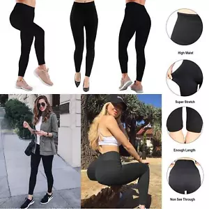 Womens Leggings Ladies Tummy Control High Waist Plus Size New Plain Pants Lot UK - Picture 1 of 13