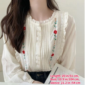Niñas Mujeres Camisa Bordada de Encaje Lolita Prendas para el torso Blusa Volantes Retro Floral - Imagen 1 de 12