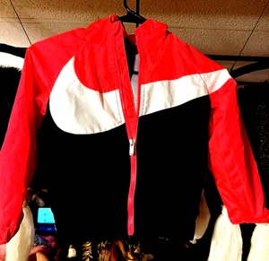Nike Girls Size 6 Zip Up/Pocket Neon Pink/White/Black Hooded Windbreaker Jacket - Picture 1 of 2