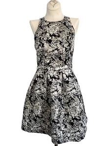 Abercrombie & Fitch Silver Floral Brocade Fit & Flare Dress Womens Size S Sleev - Picture 1 of 7