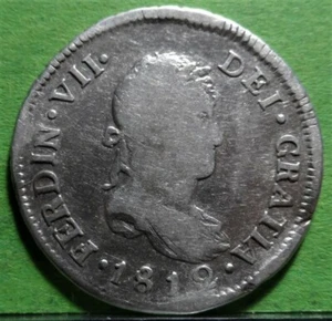 Selten, FERNANDO VII, 2 Reales, 1812, SANTIAGO -FJ, SPANISCHE KOLONIALZEIT, Silber - Bild 1 von 2