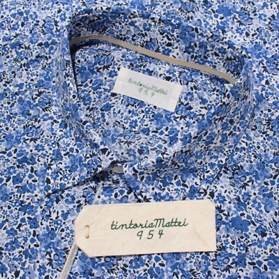 Tintoria Mattei NWT Dress Shirt Size 40 15.75 Regular Fit in Blue / White Floral - Image 1 of 4