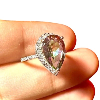 Pear Cut Mystic Topaz Ring for Women Sterling Silver 925 Created Size 6 7 8 9 10 - Image 1 of 4