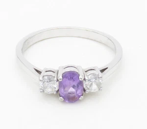 925 Sterling Silver  Prong Set Amethyst & Topaz Shiny Band Ring Sz 10  RG15818 - Picture 1 of 5
