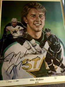 Mike Modano handsignierte "NUMMER 9" gerahmt 21 3/4 x 17 1/4 Lithographie #132/250 - Bild 1 von 5