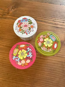3 Vtg Ball Quilted Crystal Glass Jelly Jars Metal 70’s Groovy Flower Fruit Lid - Picture 1 of 6