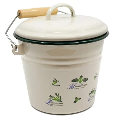 Nostalgie Eimer Kräuter mit D. für Küche Bad oder Dekoration Emaille Bioeimer - Bild 1 von 3