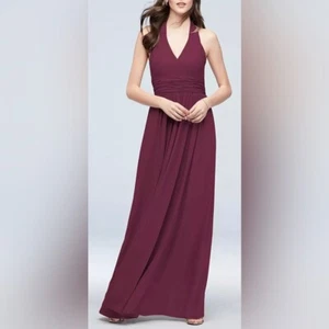 🆕 David's bridal 14 f19998 wine tie back halter ggt 31124570 flowy dress women - Picture 1 of 11