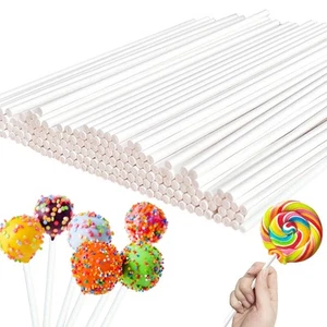 100 Count 6 Inch White Lollipop Sticks,Paper Cake Pop Stick,Sucker Treat Stic... - Picture 1 of 6