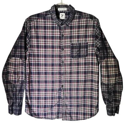 Marc Ecko Cut & Sew Mens Shirt Plaid Button Size M Corduroy Patch Streetwear - Image 1 of 4