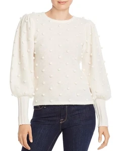 Suéter de cachemir palomitas de maíz manga abullonada AQUA $198, marfil, XS - Imagen 1 de 4