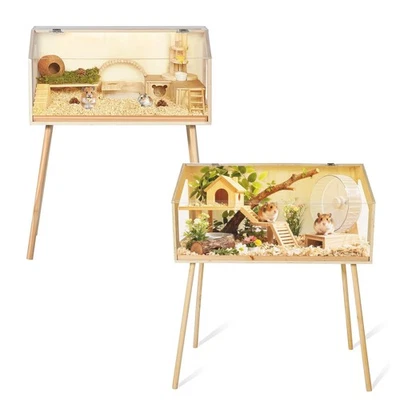 Jaula de madera para hámster con patas, jaulas grandes para hábitats de conejillo de indias con ventana de acrílico Foto 1 de 4