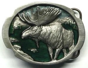 Siskiyou Embossed Moose Deer Silver Toned Belt Buckle 1984 Vintage 3 1/8"w NEW - Picture 1 of 3