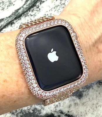Series 4,5,6,SE 44mm Rose Gold Lab Diamond Apple Watch Bezel Case Cover bumper  - Image 1 of 3