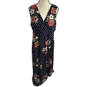 Nina Leonard Womens Dress Size L Navy Floral Polka Dot Sleeveless Maxi - Picture 1 of 6