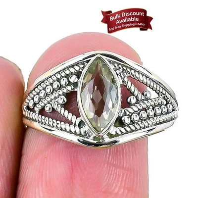 Anillo de cumpleaños de año nuevo con racimo artesanal de piedras preciosas de cuarzo limón plata maciza 925 Foto 1 de 4