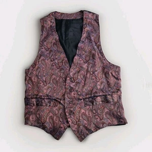 Vintage 90's Mens Vest Size S Purple Paisley Muso Hippie Retro Waistcoat EUC - Picture 1 of 5