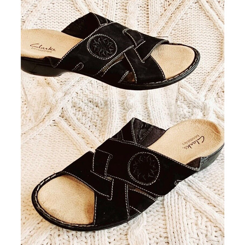 Sandali comodi CLARKS donna pieghevoli neri in pelle misura 7 5 LARGHI