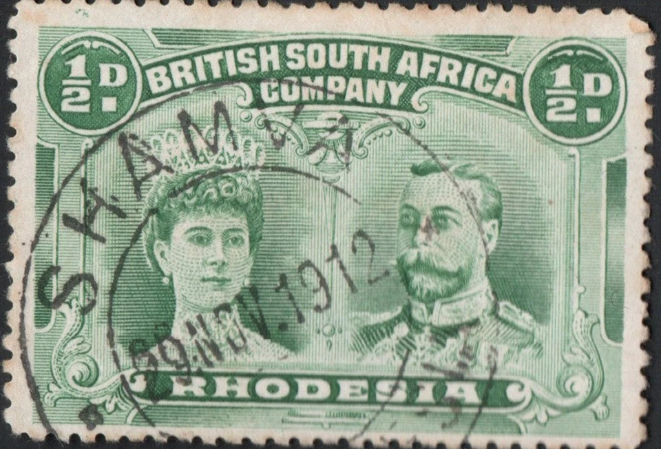 RHODESIA 1910 - 0.5d DOBLE CABEZA - 29 NOV 1911 - SHAMVA Foto 1 de 1