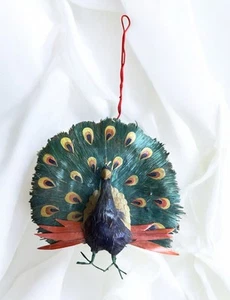 Vintage Pfau Vogel Baumschmuck Handarbeit handbemalt bunt 4,5" RAR!! - Bild 1 von 6