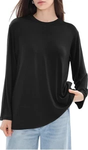PUMIEY Women's Oversized Long Sleeve T Shirts Crew Neck Loose Fit Tops Casual- S - Picture 1 of 7