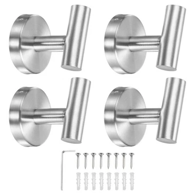 4 Pack Towel Hooks for Bathroom, Wall Hooks Screw-in Wall Mount (Silver) - Image 1 of 4