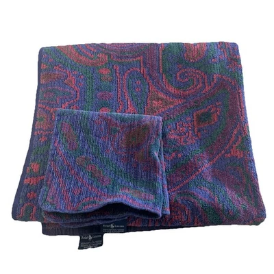 Toalla de baño y cara vintage Ralph Lauren Paisley Medallion rosa azul EE. UU. Foto 1 de 4