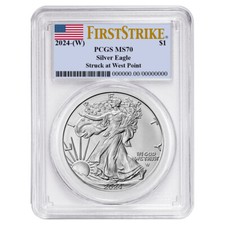 2024 (W) $1 American Silver Eagle PCGS MS70 FS Flag Label