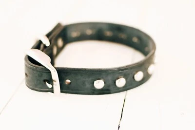 Черный кожаный ошейник с заклепками для собаки ручной работы для щенка большой породы или собаки Med/Sm - Изображение 1 из 4