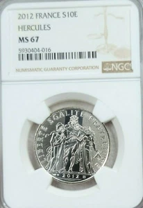 2012 FRANCE SILVER 10 EURO S10E HERCULES NGC MS 67 BLAZING LUSTER GEM BU BEAUTY - Picture 1 of 5