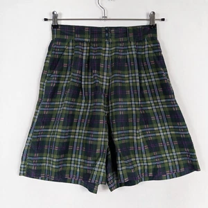 Pantalones Cortos Club IZOD De Colección Damas 6 Verdes A Cuadros 100% Seda Tiro Alto Plisados Informales - Imagen 1 de 9