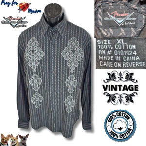 VINTAGE FENDER by Da Vinci XL Gray Black Distressed Scroll Strip Embroidered Cot - Picture 1 of 8