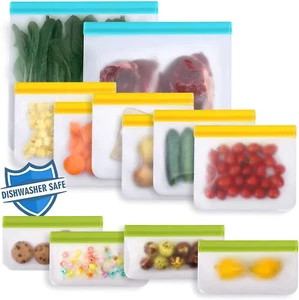 Wiederverwendbare Druckverschlussbeutel Silikon Spülmaschinenfest, 12er Pack BPA FREI Wiederverwendbar Lebensmittel S - Bild 1 von 12